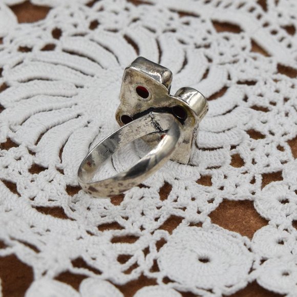 Vintage Ring Ruby Red Art Glass 925 Sterling Artisan Made - Picture 7 of 7